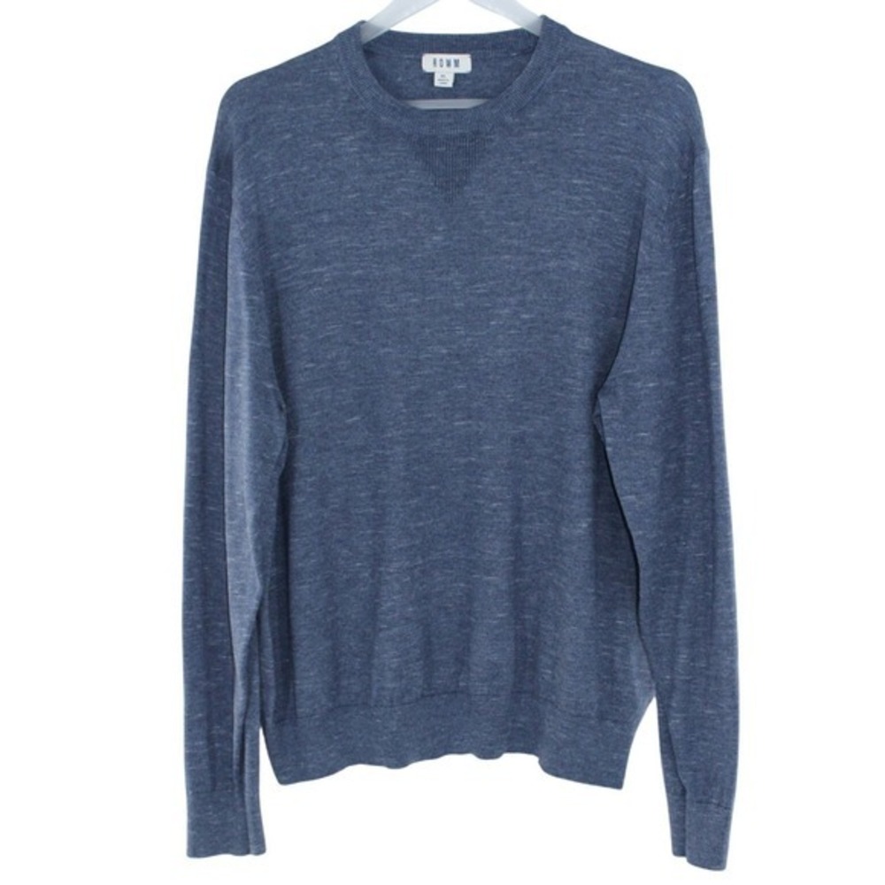 ROWM Mens Blue Marl Crewneck Sweater XL Lightweight‎ Knit Pullover Long Sleeve